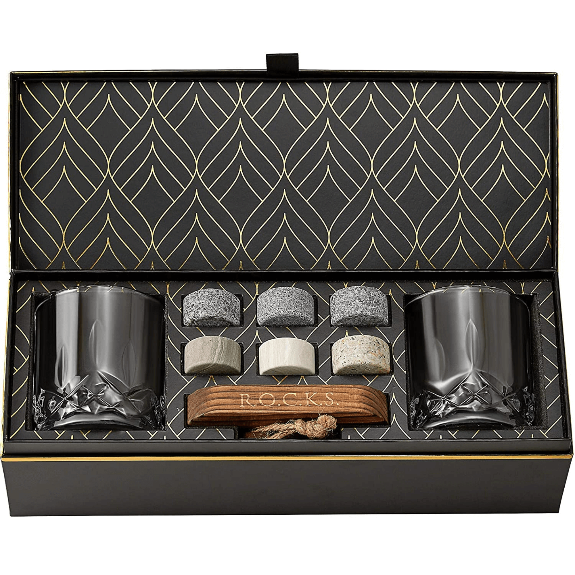 Alkenny Whiskey Gift Set Whiskey Stones and Whiskey Glasses Set of 2 With  Free Gift Bag Included. 